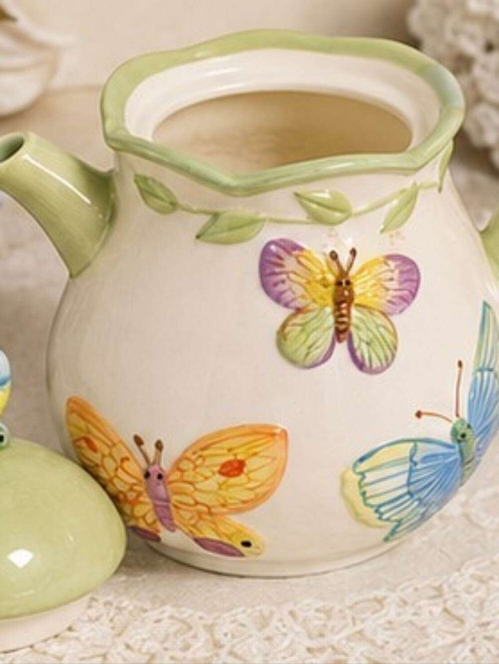 Vintage Butterfly Teapot Ceramic Accents & Occasions Cottagecore Spring Garden - Picture 4 of 14